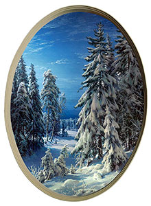 Постер овальный "Зимняя ночь", Басов С., репродукция, арт. po-bc20